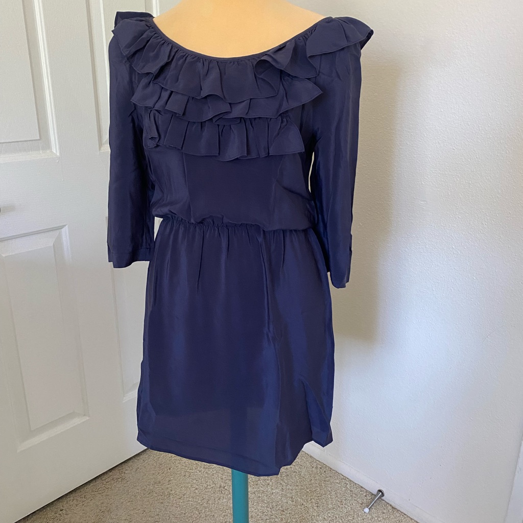 A New York Blue Silk Dress W/Ruffles